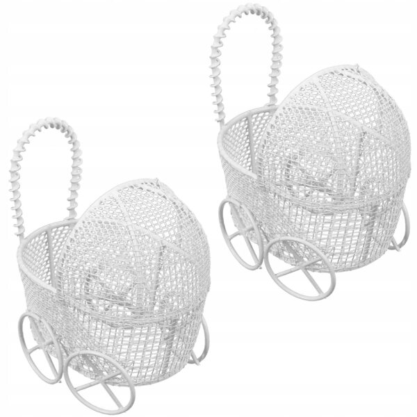 Set 2 Miniature Carrozzine Bianche in Metallo per Casa delle Bambole 8x8x5,5 cm