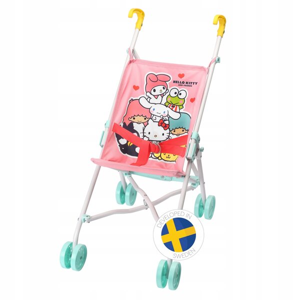 Hello Kitty Puppenwagen aus Holz, schwedisches Design, für Puppen bis 45 cm