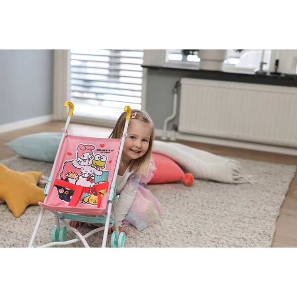 Hello Kitty Puppenwagen aus Holz, schwedisches Design, für Puppen bis 45 cm