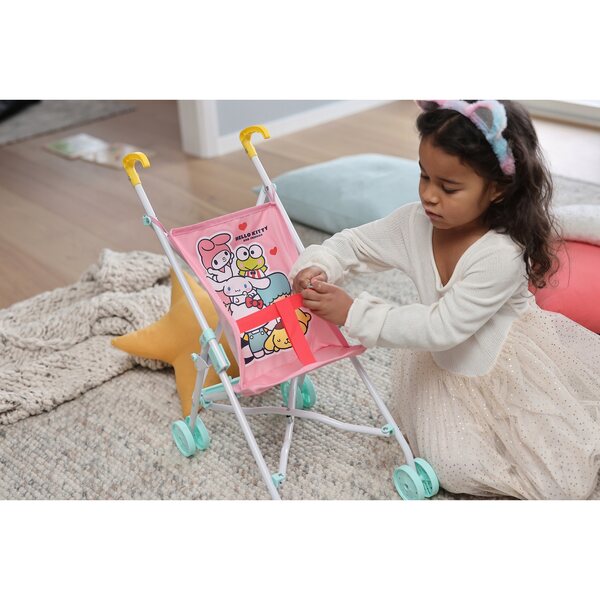 Hello Kitty Puppenwagen aus Holz, schwedisches Design, für Puppen bis 45 cm