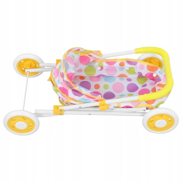 Gelber, faltbarer Puppenwagen mit viel Platz und weichem Griff