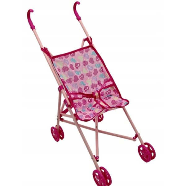 Passeggino giocattolo in metallo rosa per bambole, pieghevole e resistente
