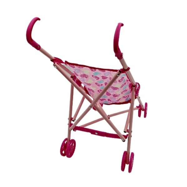 Passeggino giocattolo in metallo rosa per bambole, pieghevole e resistente