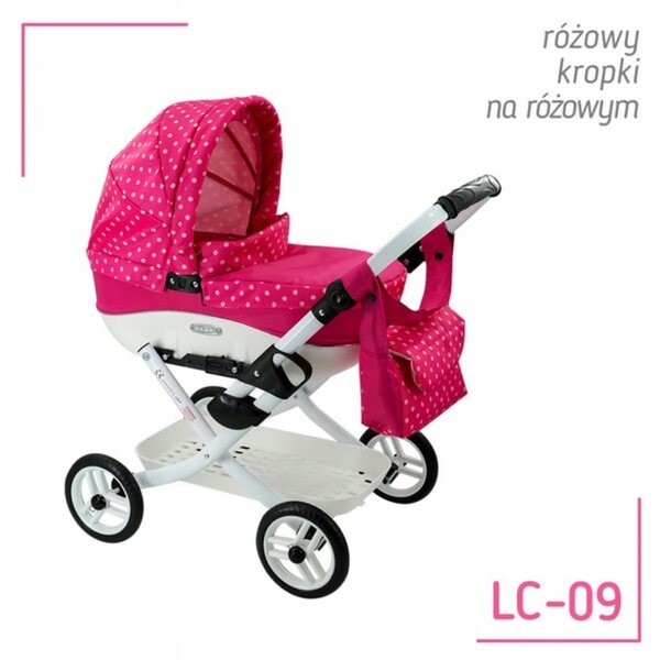 Adbor LILY LC-09 Puppenwagen mit Tasche und Korb + Set farbiger Gummibänder