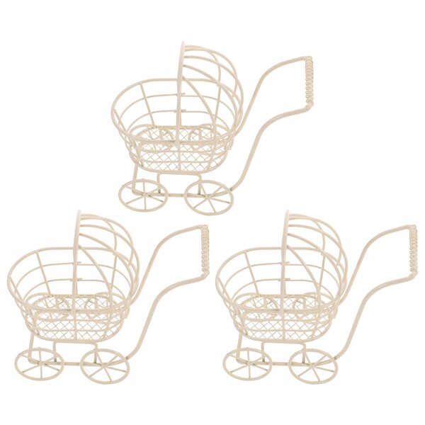 Set mit 3 eleganten Mini-Kinderwagen aus Metall für Puppen und Kinderdekorationen
