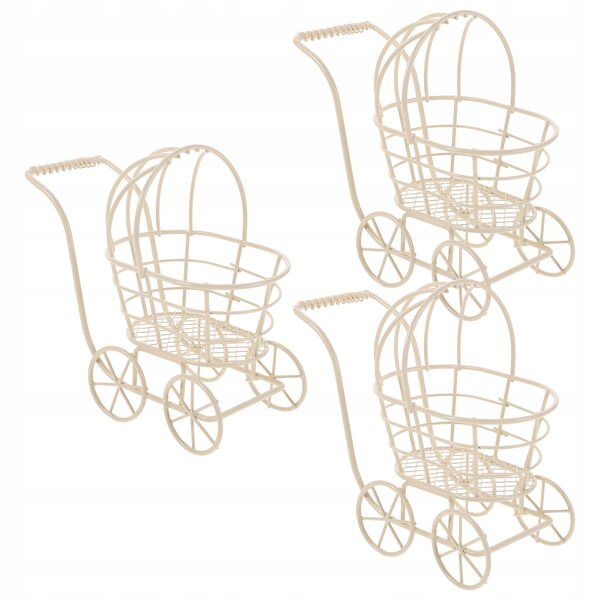 Set mit 3 eleganten Mini-Kinderwagen aus Metall für Puppen und Kinderdekorationen