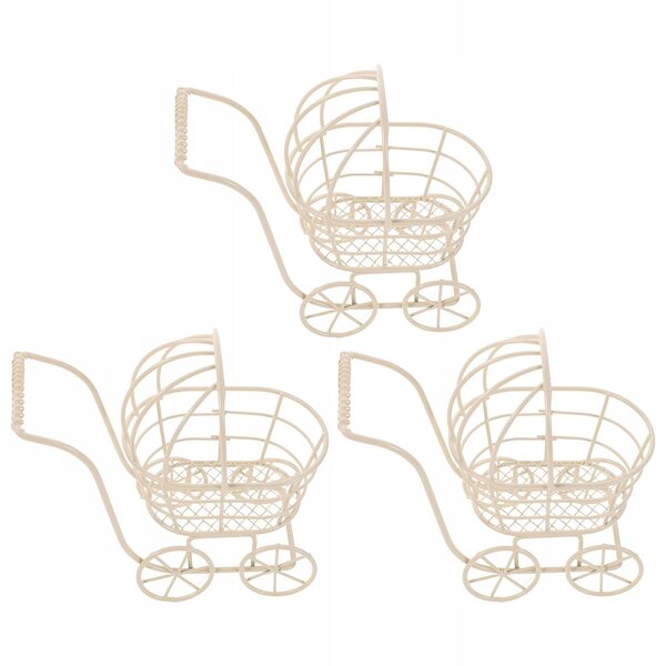 Set mit 3 eleganten Mini-Kinderwagen aus Metall für Puppen und Kinderdekorationen