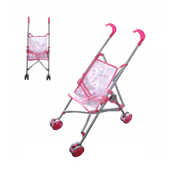 Passeggino giocattolo Swede pieghevole per bambole rosa con caramelle