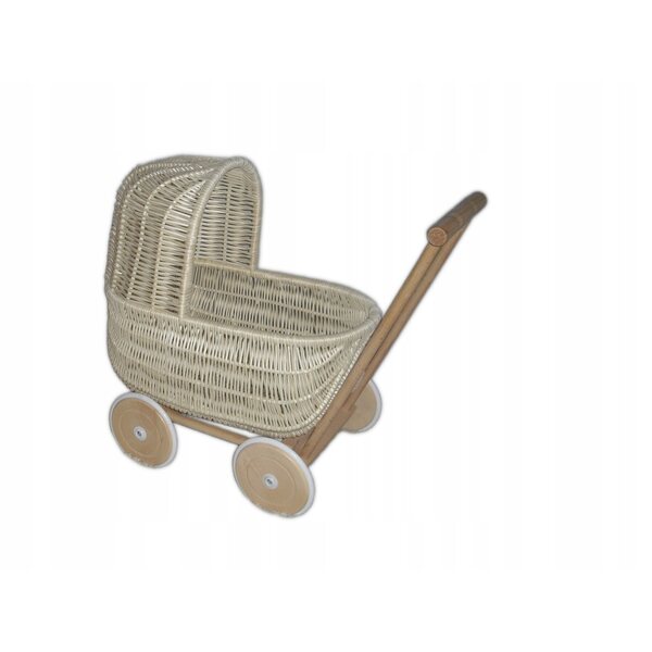 Passeggino per bambole retrò in vimini color écru - giocattolo ecologico per bambini dai 12 mesi in su