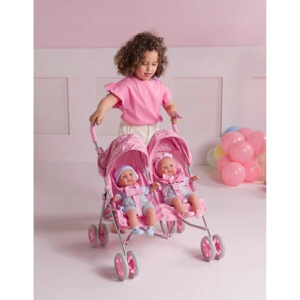 Pink Ivy & Lily Puppenwagen mit Doppelsitz und funktionellem Zubehör