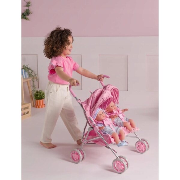 Pink Ivy & Lily Puppenwagen mit Doppelsitz und funktionellem Zubehör