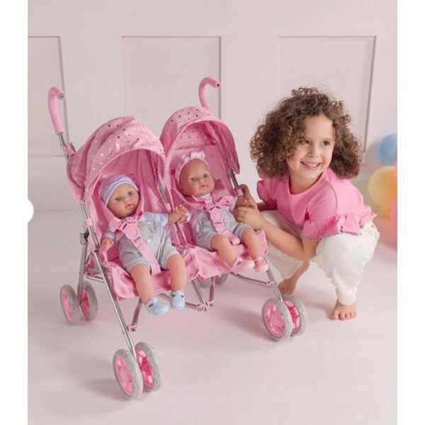 Pink Ivy & Lily Puppenwagen mit Doppelsitz und funktionellem Zubehör