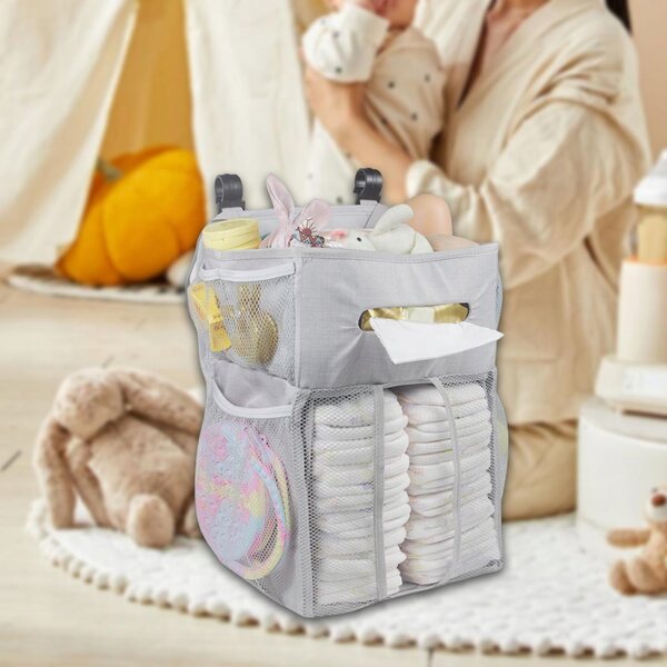 Grauer Babywindel-Wandorganizer mit Taschen und einfacher Montage