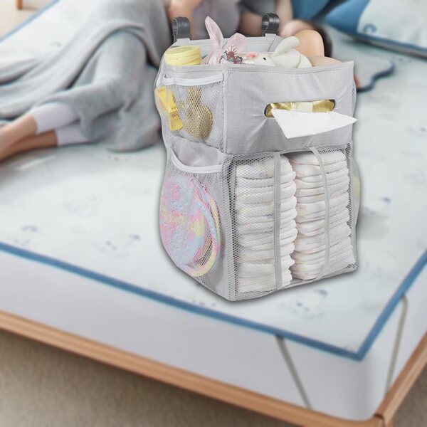 Grauer Babywindel-Wandorganizer mit Taschen und einfacher Montage