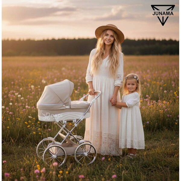 Dunkelrosa Junama Lulla Puppenwagen mit verstellbarem Griff und Retro-Rädern