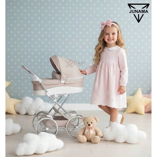 Dunkelrosa Junama Lulla Puppenwagen mit verstellbarem Griff und Retro-Rädern