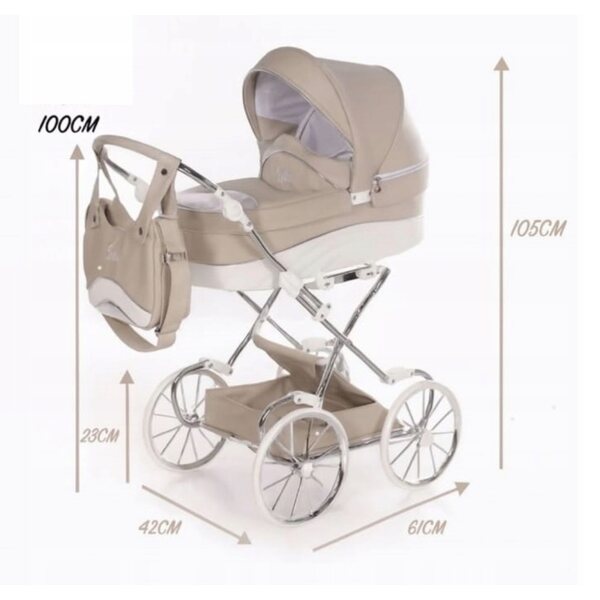 Dunkelrosa Junama Lulla Puppenwagen mit verstellbarem Griff und Retro-Rädern