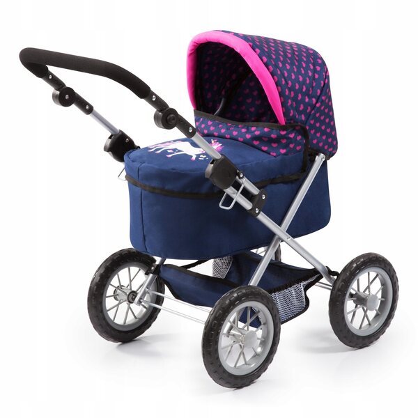 Bayer Design Tiefer Kinderwagen für Puppen, Blau, ab 3 Jahren, verstellbar und faltbar