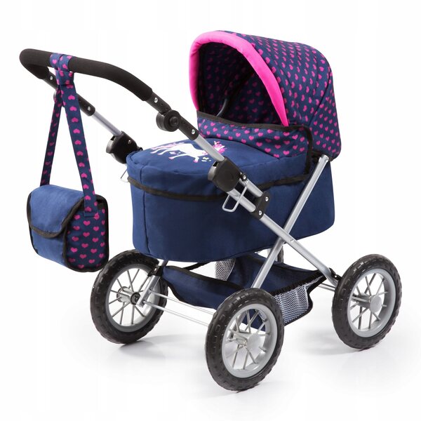 Bayer Design Tiefer Kinderwagen für Puppen, Blau, ab 3 Jahren, verstellbar und faltbar