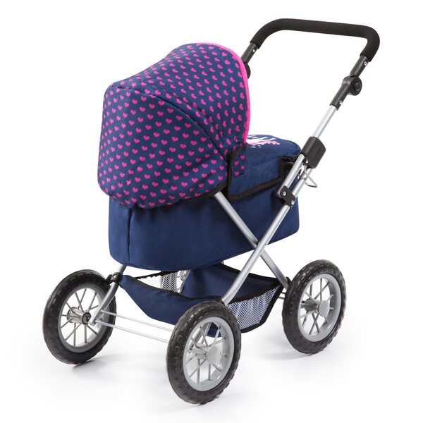 Bayer Design Tiefer Kinderwagen für Puppen, Blau, ab 3 Jahren, verstellbar und faltbar