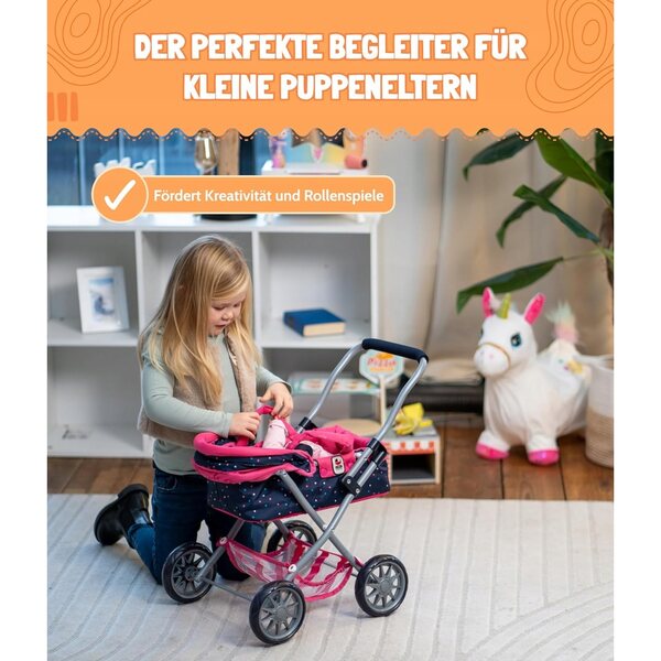 Smarty beige faltbarer Puppenwagen mit Tasche, für Kinder ab 2 Jahren