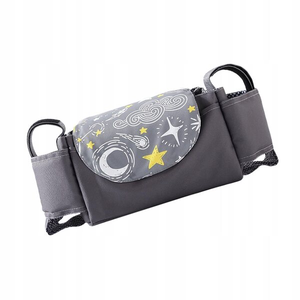 Organizer universale grigio scuro per passeggino con portabicchiere in poliestere