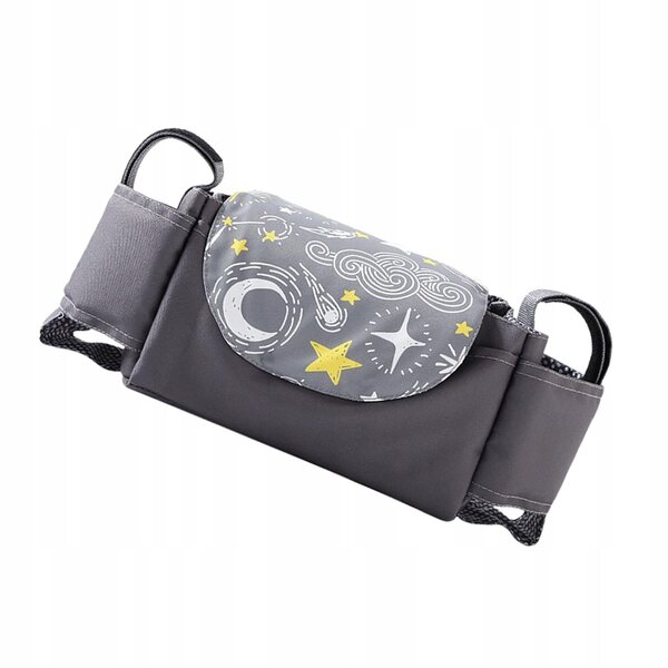 Organizer universale grigio scuro per passeggino con portabicchiere in poliestere