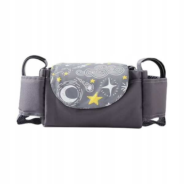 Organizer universale grigio scuro per passeggino con portabicchiere in poliestere