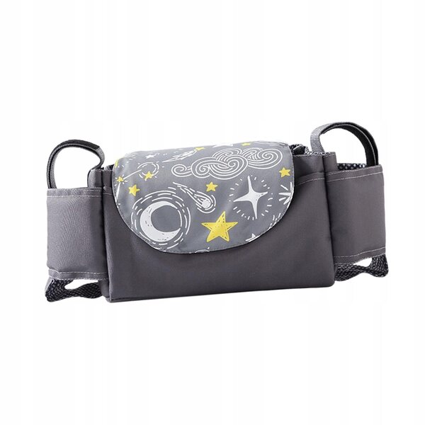 Organizer universale grigio scuro per passeggino con portabicchiere in poliestere