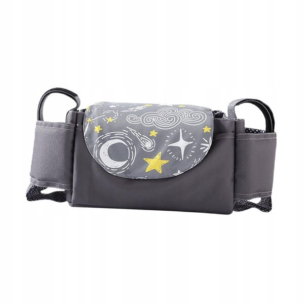 Organizer universale grigio scuro per passeggino con portabicchiere in poliestere
