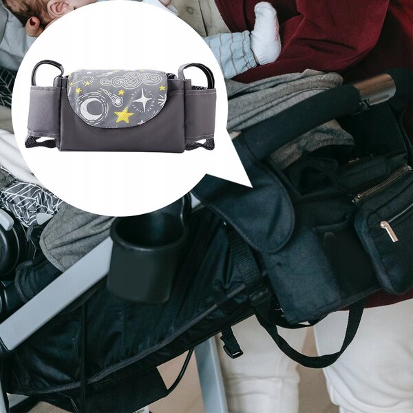 Organizer universale grigio scuro per passeggino con portabicchiere in poliestere