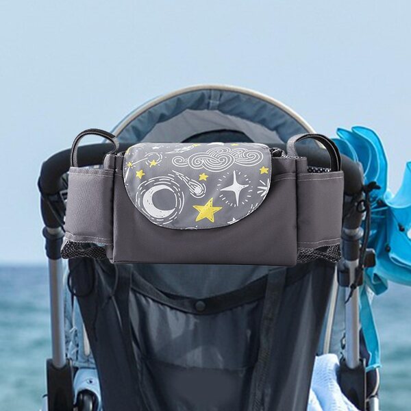 Organizer universale grigio scuro per passeggino con portabicchiere in poliestere