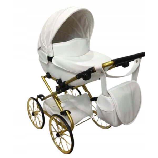 Verstellbarer Vintage-Puppenwagen von Darsi in Weiß und Gold für kleine Mädchen