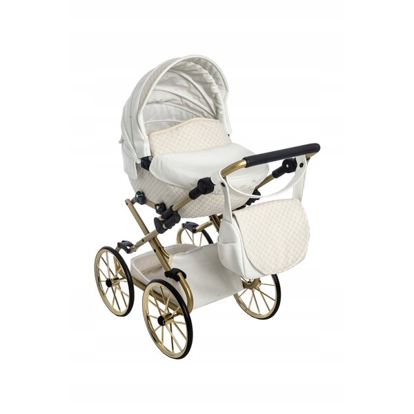 Verstellbarer Vintage-Puppenwagen von Darsi in Weiß und Gold für kleine Mädchen