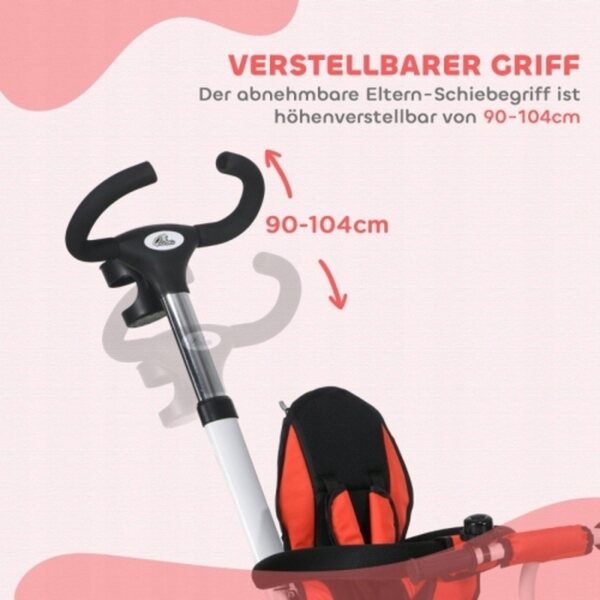 6-in-1-Dreirad mit Griff für Kinder von 1 bis 5 Jahren, verstellbar und sicher