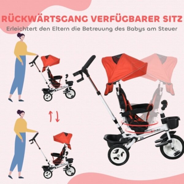 6-in-1-Dreirad mit Griff für Kinder von 1 bis 5 Jahren, verstellbar und sicher