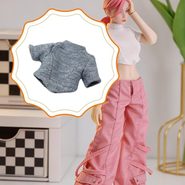 Maglietta Tessile per Action Figure Femminili 1/12 - Stile Moderno Grigio Chiaro