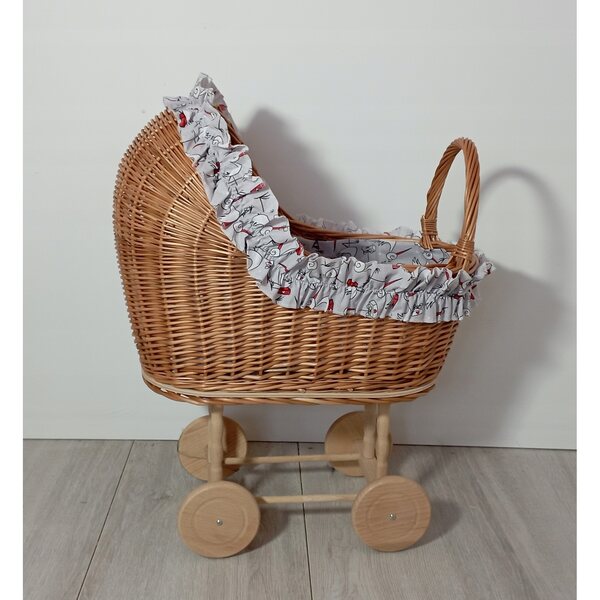 Weiden-Wòzek für Puppen mit Kinderbett und weicher Babyausstattung, 100 % polnisches Produkt
