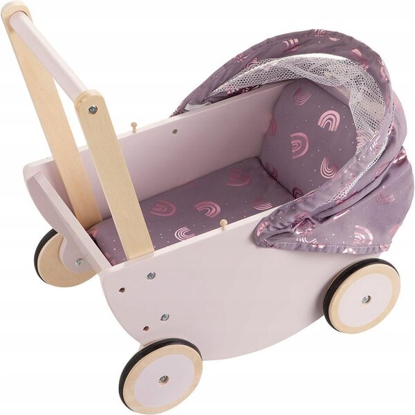 Howa Rainbow Puppenwagen mit verstellbarem Verdeck aus Holz und Stoff