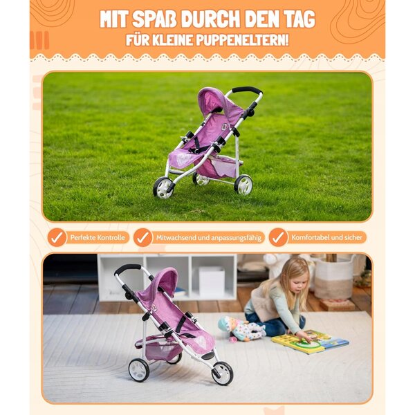 Bayer Chic Melange Flieder Puppenwagen rosa mit Sicherheitsgurten