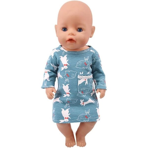 Abito Maniche Lunghe Bambola Americana 46 cm con Stampa Coniglietti Casual
