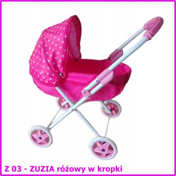 ZUZIA rosa gepunkteter Puppenwagen, tief und weich 0+ Milly Mally