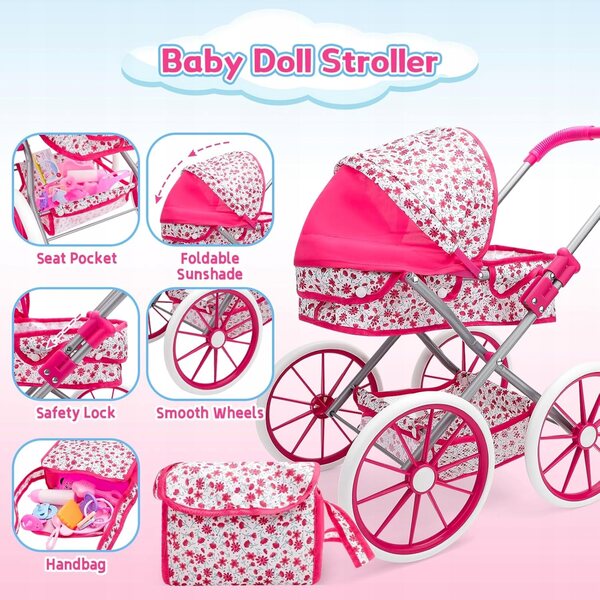 31cm Puppenwagen mit deAO Pflege- und Bekleidungszubehör