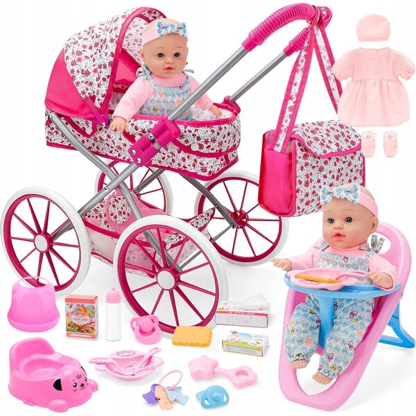 31cm Puppenwagen mit deAO Pflege- und Bekleidungszubehör
