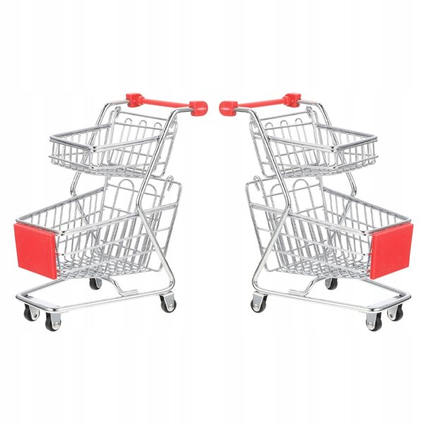 Set van 2 decoratieve mini-winkelwagentjes van zilverkleurig metaal voor bureau en organisatie
