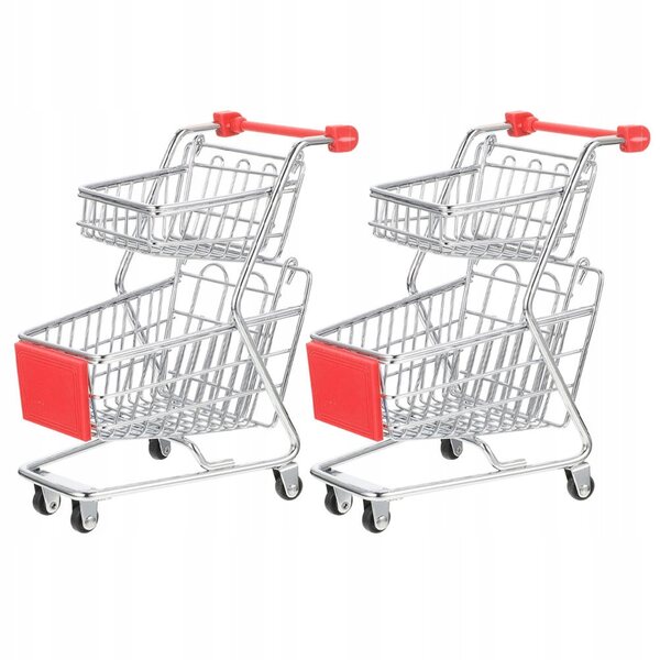 Set van 2 decoratieve mini-winkelwagentjes van zilverkleurig metaal voor bureau en organisatie