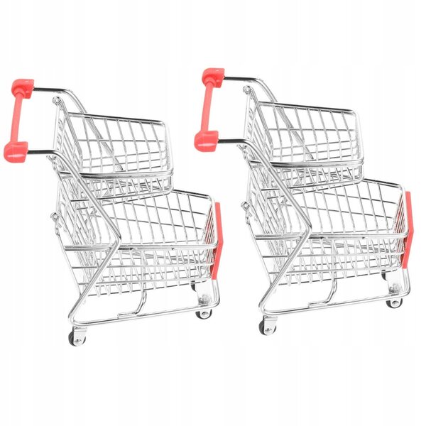 Set van 2 decoratieve mini-winkelwagentjes van zilverkleurig metaal voor bureau en organisatie