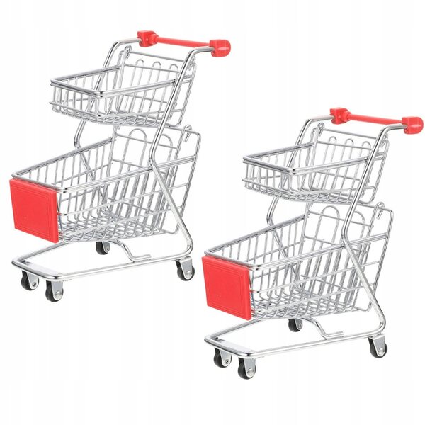 Set van 2 decoratieve mini-winkelwagentjes van zilverkleurig metaal voor bureau en organisatie