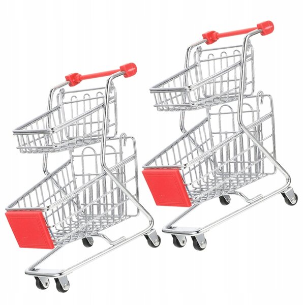 Set van 2 decoratieve mini-winkelwagentjes van zilverkleurig metaal voor bureau en organisatie