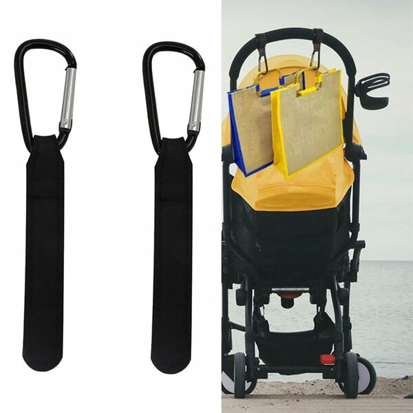 Set mit 2 drehbaren Haken aus PU-Leder für schwarze Kinderwagen und Kinderwagen